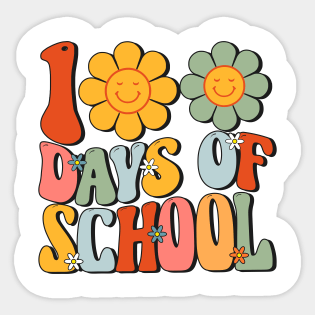 Teacher Kids Retro Groovy 100 Days Happy 100th Day Of School Sticker by Nichole Joan Fransis Pringle